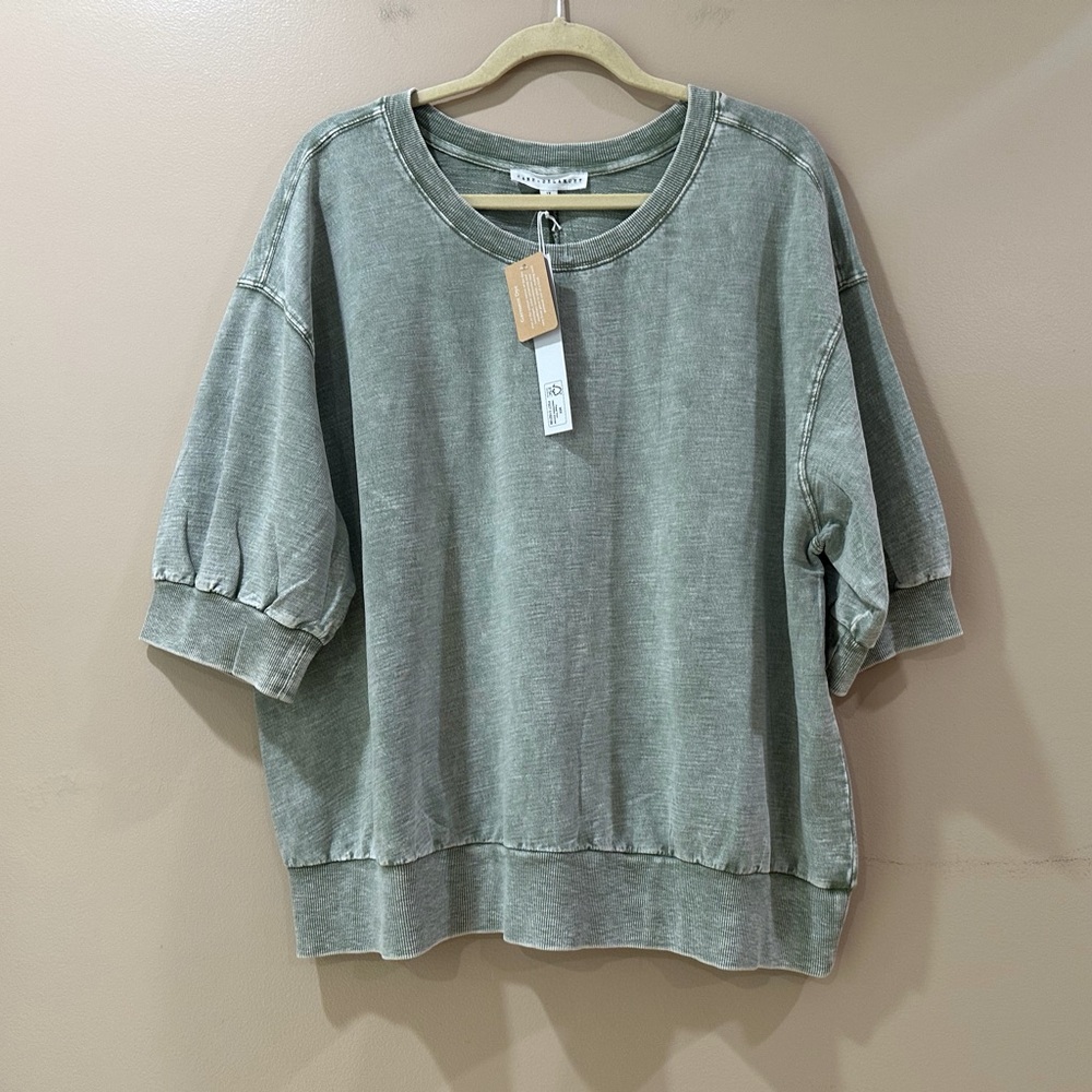 Jane And Delancey Green Wash Boxy Sweatshirt Drop Shoulder Pullover Knit Top 1X
